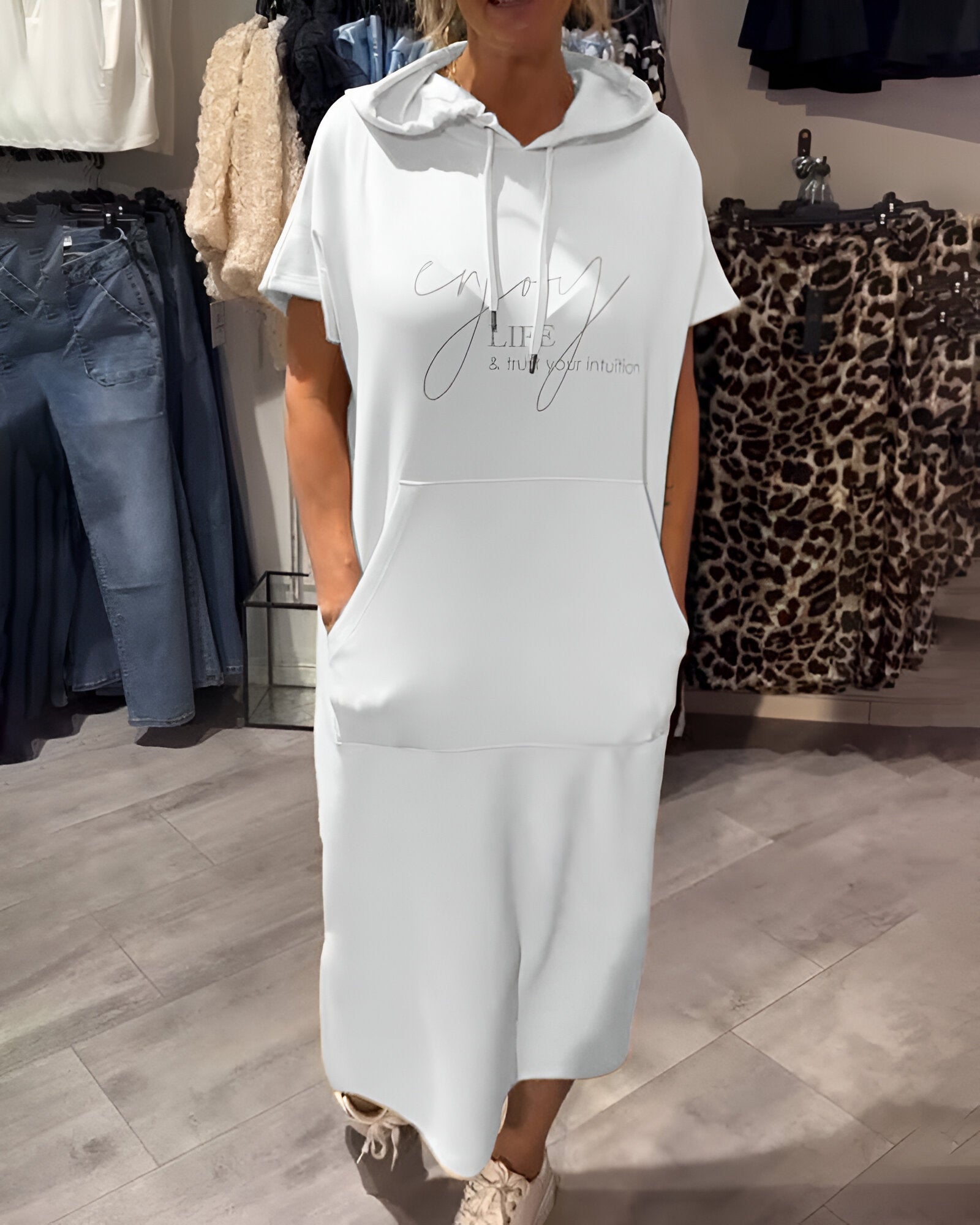 Parker - Casual Letter Print Hooded Pullover Dress