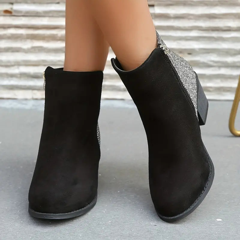 NILOFER™ SHINY ORTHOPEDIC RHINESTONE STITCHING ANKLE BOOTS