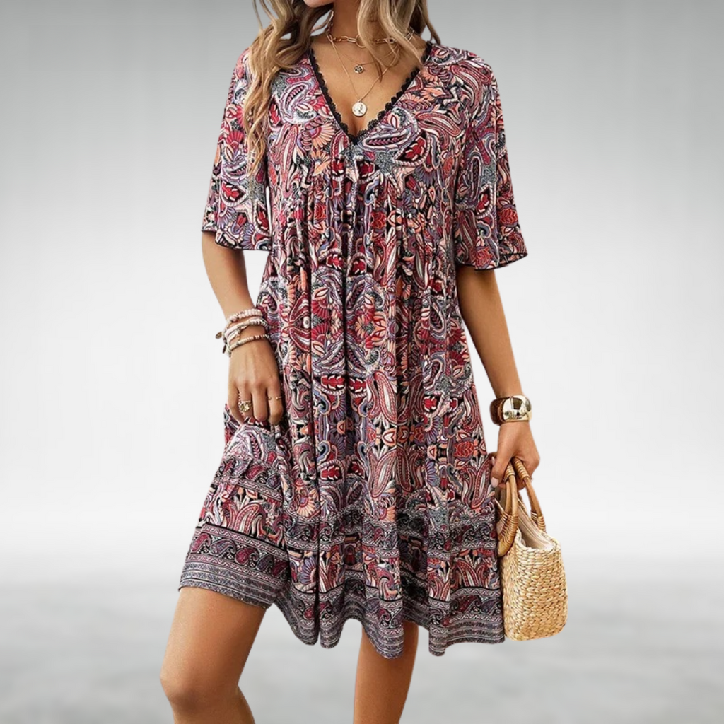 Adriana - Summer Boho Paisley Print Mini Dress