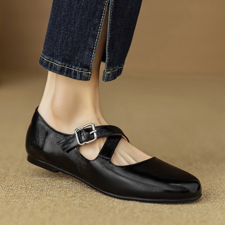 Morven Cross-Strap Leather Flats