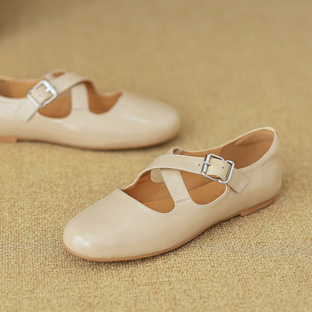 Morven Cross-Strap Leather Flats