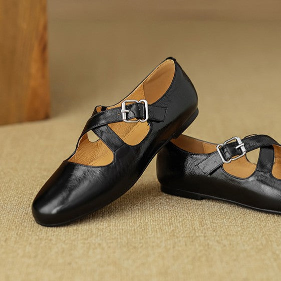 Morven Cross-Strap Leather Flats