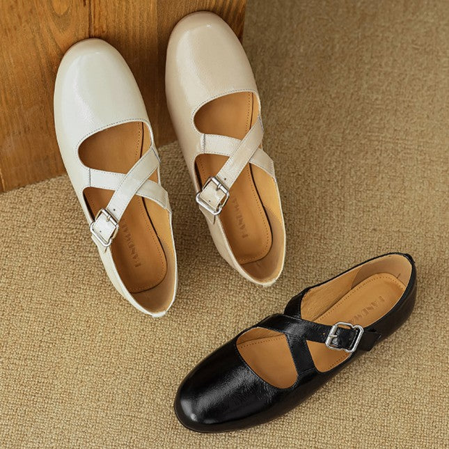 Morven Cross-Strap Leather Flats