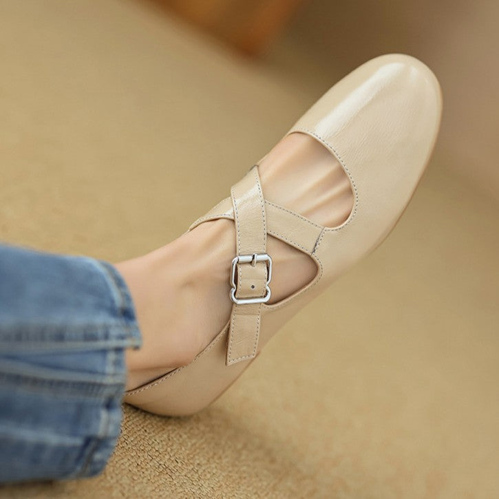 Morven Cross-Strap Leather Flats