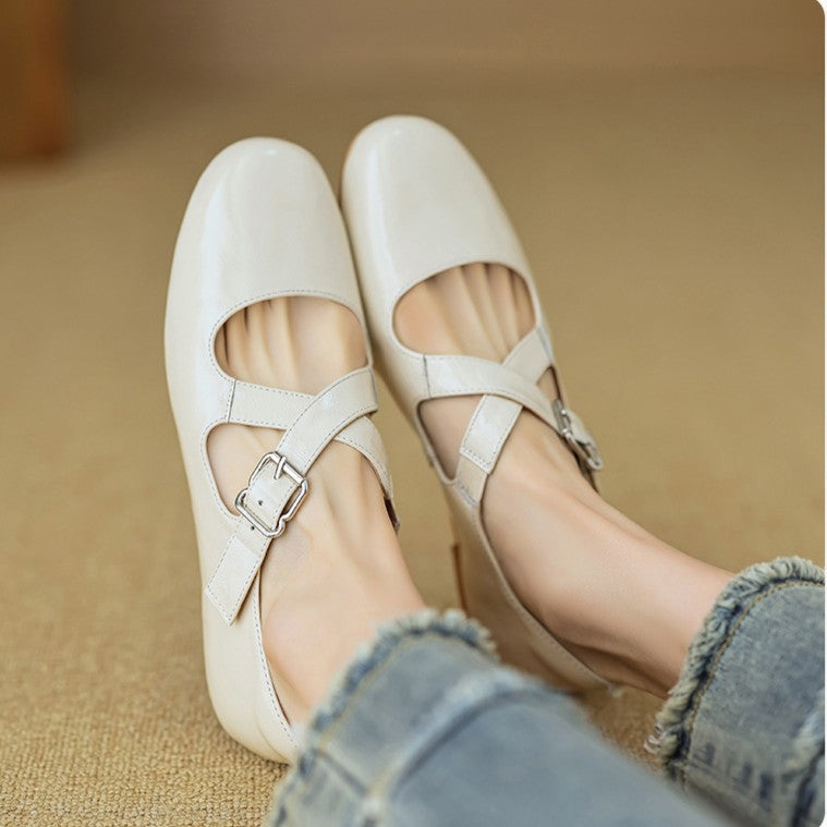 Morven Cross-Strap Leather Flats