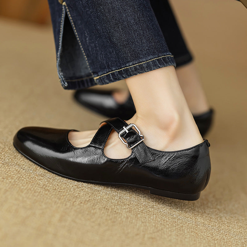 Morven Cross-Strap Leather Flats
