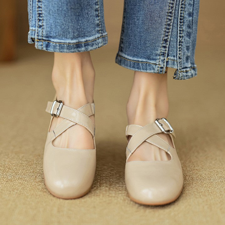 Morven Cross-Strap Leather Flats