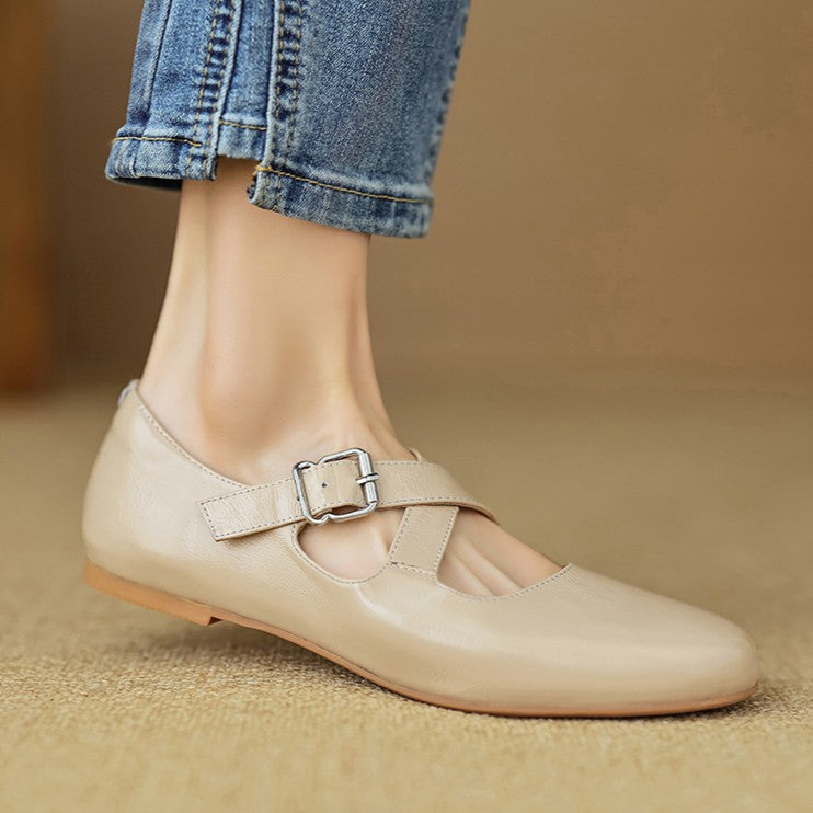 Morven Cross-Strap Leather Flats