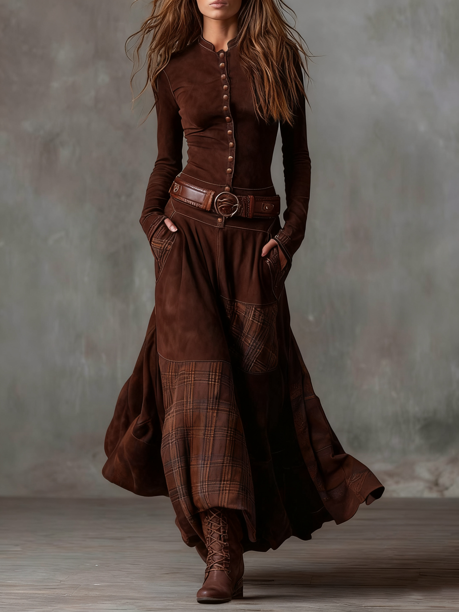Michelle |Vintage Suede Maxi Dress (With Belt)