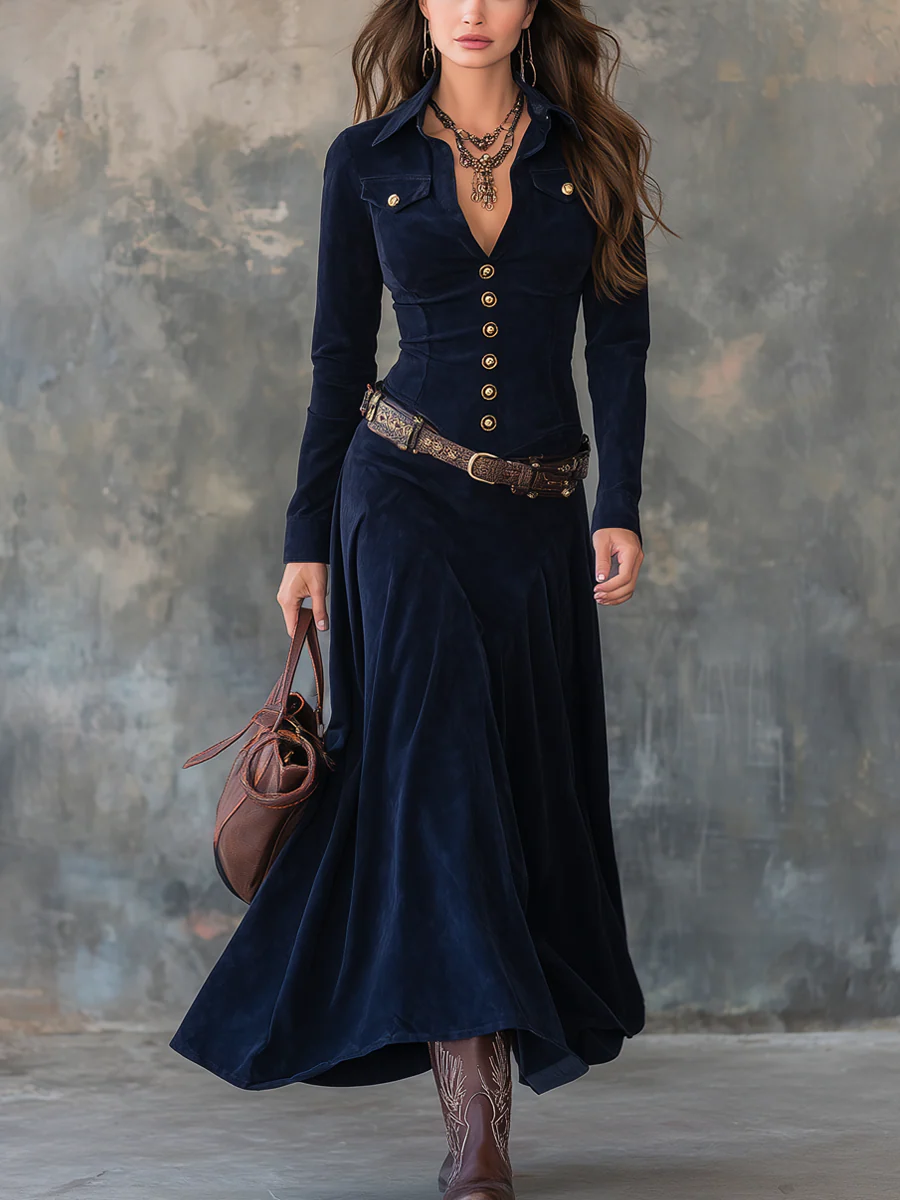 Kimberly | Suede Maxi Dress (With Belt)