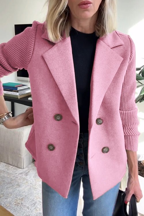 Grace - Elegant Solid Turn-Down Collar Knit-Sleeve Blazer