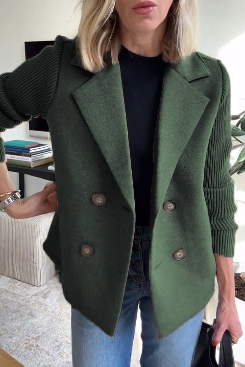 Grace - Elegant Solid Turn-Down Collar Knit-Sleeve Blazer