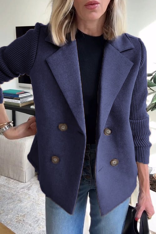 Grace - Elegant Solid Turn-Down Collar Knit-Sleeve Blazer