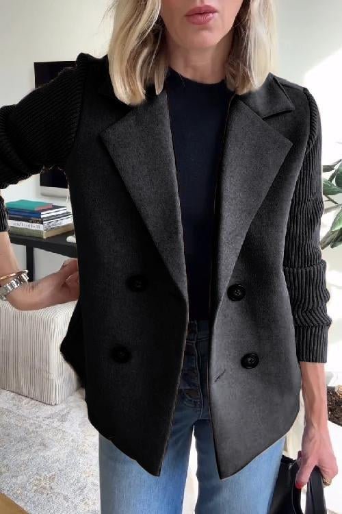 Grace - Elegant Solid Turn-Down Collar Knit-Sleeve Blazer