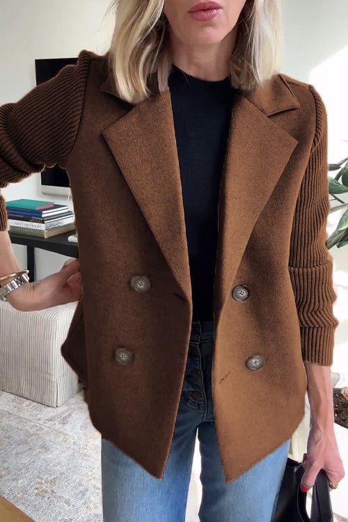Grace - Elegant Solid Turn-Down Collar Knit-Sleeve Blazer