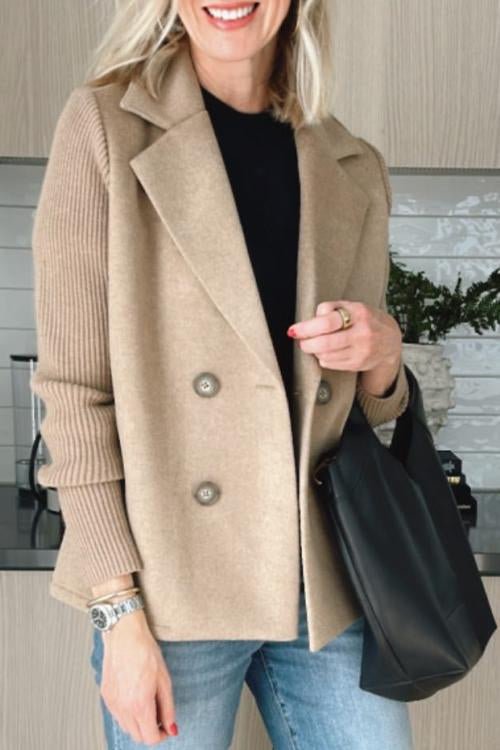 Grace - Elegant Solid Turn-Down Collar Knit-Sleeve Blazer