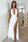 Delia - Lace-Up Plunge Neck Backless Party Dress