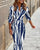 Zella - Fashion V-Neck Striped Lace-Up Midi Dress